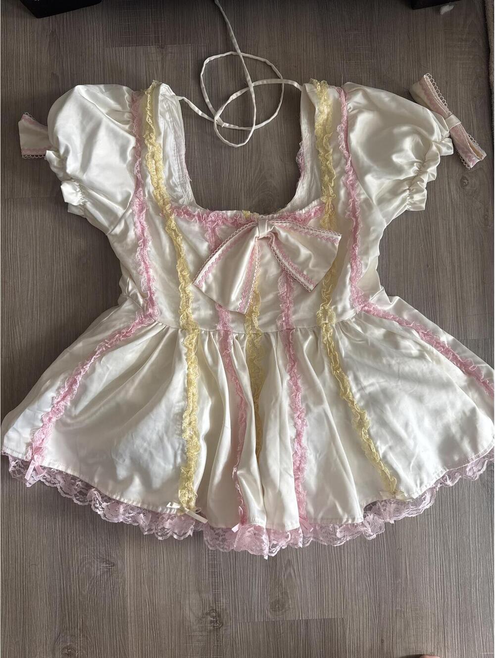 Whimsical Babydoll Dress Lace Trim and Bow Accents